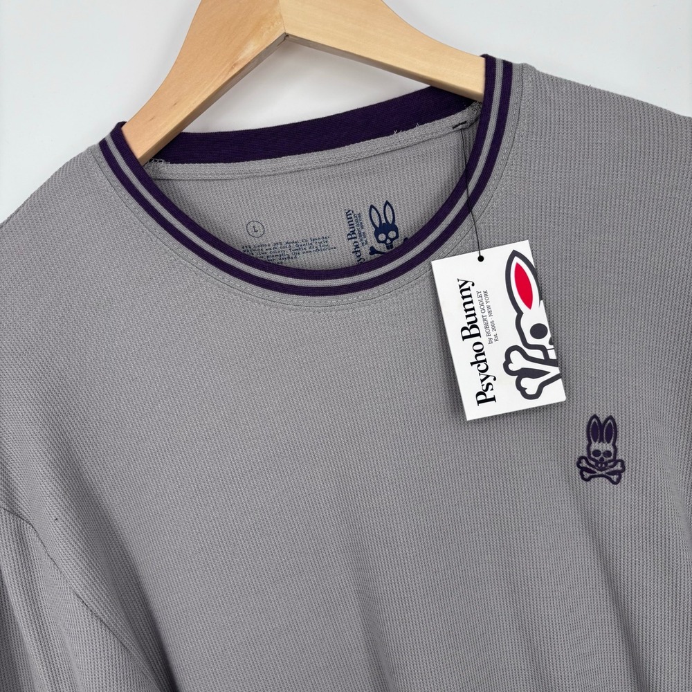Psycho Bunny Waffle Knit Thermal Shirt Mens L Alloy Grey Lounge Logo NEW